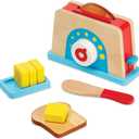 Melissa & Doug Bread and Butter Toaster Set (9 pcs) - Wooden Play Food and Kitchen Accessories