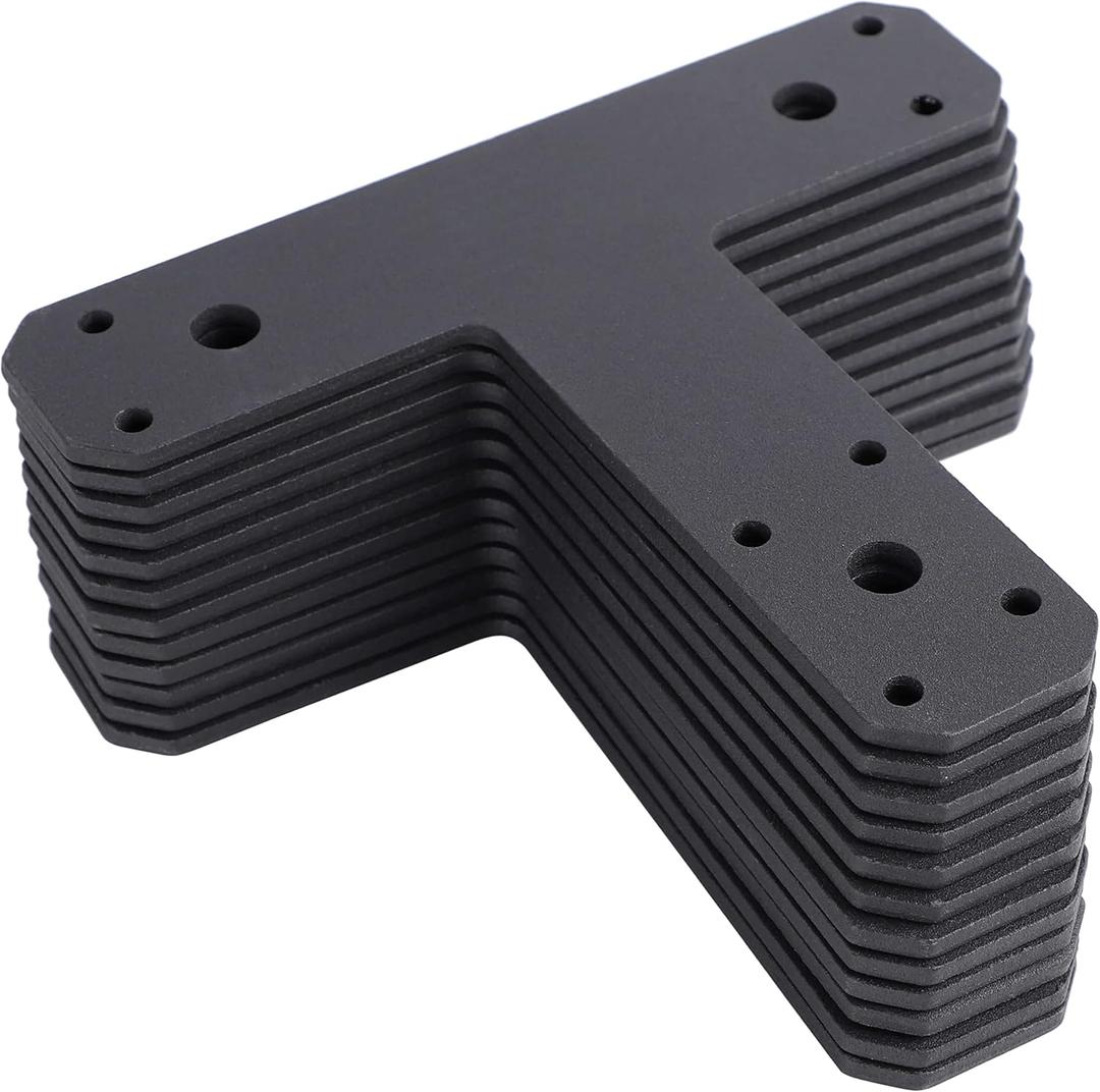 12 Pack Heavy Duty T Brackets for Wood, Premium Powder Coated Flat Post and Beam Tie Plate, 6.5" x 5.7" (0.15" Thick) Rust Resistant Mending Plate for Pergola, Truss, Timber Framing, Matte Black