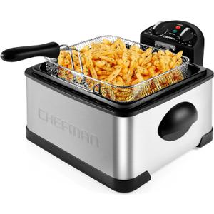 Chefman 4.5 Liter Deep Fryer w/Basket Strainer, XL Jumbo Size, Adjustable Temperature & Timer, Perfect for Fried Chicken, Shrimp, French Fries, Chips & More, Removable Oil-Container, Stainless Steel