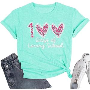 BQG 100 Days of Loving School Shirt Teacher Life Shirt, L, 100days Cyan