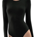 PUMIEY Women's Crew Neck Long Sleeve Bodysuit Second-skin Feel Tops Smoke Cloud Collection M