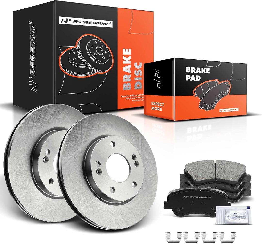 A-Premium 11.02 inch (280mm) Front Vented Disc Brake Rotors + Ceramic Pads Kit Compatible with Select Hyundai and Kia Models - Elantra, Elantra Coupe, Elantra GT, For Veloster, Forte, Forte Koup