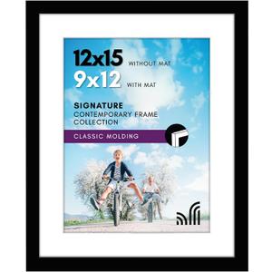 Americanflat 12x15 Picture Frame with Shatter-Resistant Glass - Use as 9x12 Frame with Mat or Display 12x15 Photo Without Mat - Signature Collection - Picture Frames for Wall Display - Black