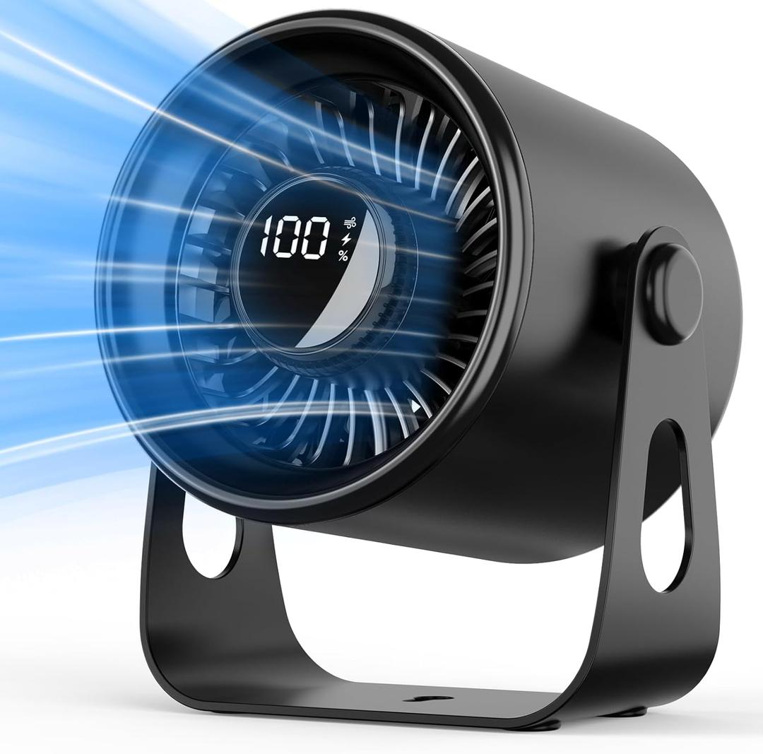 Desk Fans Small Quiet, 100 Speeds Rechargeable Fan Portable, 4000mAh Battery Powered Fan with Digital Display, 110 Tilt Adjustable Personal Table Fan for Bedroom Home Office Travel, Black