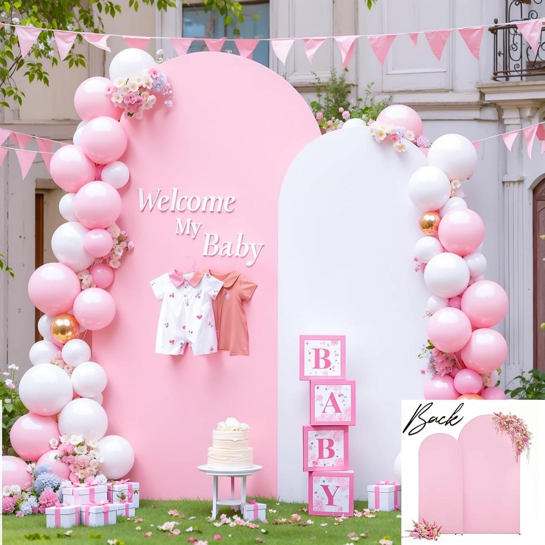 White Pink Arch Backdrop Cover Set of 2 Party Wedding Arch Covers Stretchy Backdrop 7.2FT 6FT Decorations Baby Shower Bridal Shower Photo Birthday Arch Stand Cover Spandex
