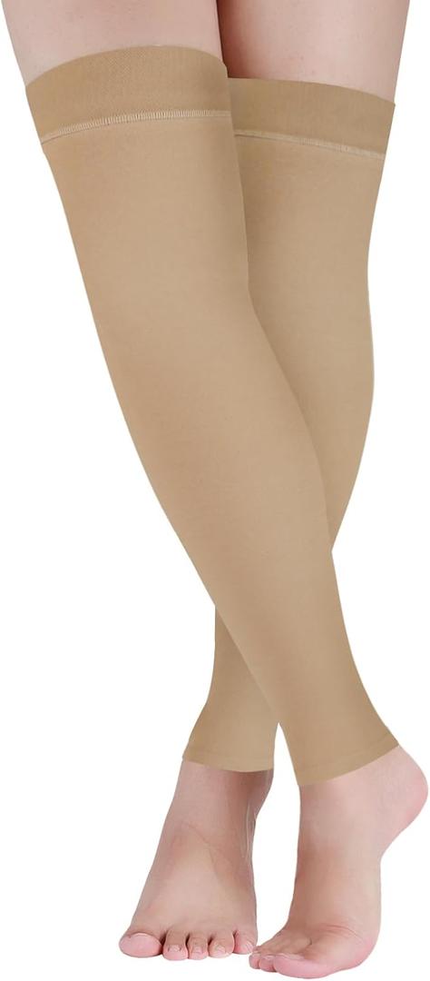 LIN PERFORMANCE 15-20 mmHg Medical Footless Compression Stockings for Women Men Thigh High Dot-Top Support Compression Leg Sleeves for Varicose Veins (Nude,3XL)