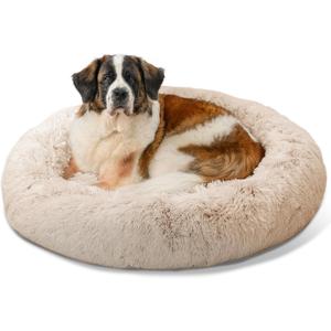 Best Friends by Sheri The Original Calming Donut Dog Bed for Extra-Large Dogs up to 150 lbs, Shag Faux Fur, Taupe, 45" x 45"