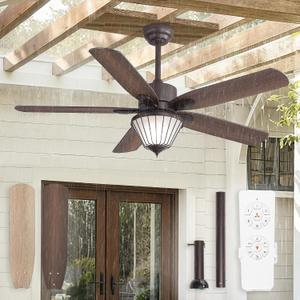 52 Inch Outdoor Ceiling Fans with Lights for Patios, IP65 Waterproof, Remote Control, 6-Speeds, Reversible DC Motor, Wet-rated Gazebo Ceiling Fan for Porch Pavilion Farmhouse (Oil-Bronze)