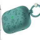 for AirPods Pro 3 Case (2025) DamonLight Floral Engraved Shockproof Protective Soft Silicone Case Cover with Cleaning Pen and Floral Keychain for Apple Airpods Pro 3rd Generation (Forest Green)