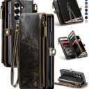 Defencase for Samsung Galaxy Z Fold 7/ Fold7 Wallet Case with RFID Blocking 10-Card Holder, Fashion Soft PU Leather Magnetic Snap Flip Zipper Wrist Strap Phone Case for Galaxy Z Fold 7 5G, Coffee