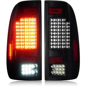 LED Tail Lights Pair Fit for Ford F150 1997-2003 and F150 Heritage 2004, for F250 F350 Super Duty 1999-2007 (Fit Fleetside Models), Rear Brake Lamp Taillights Assembly, Chrome Housing Smoked Lens
