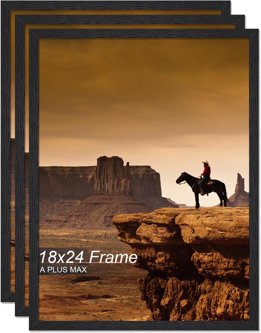 A PLUS MAX 18x24 Picture Frame Set of 3 Black Light Weight Wall Mount