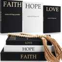 Faccito Set of 3 Linen Decorative Books with Wooden Beaded Garland Tassel Elegant Aesthetic Fake Books for Coffee Table Shelf Mantel Storage Boxes for Modern Home Decor (Black)