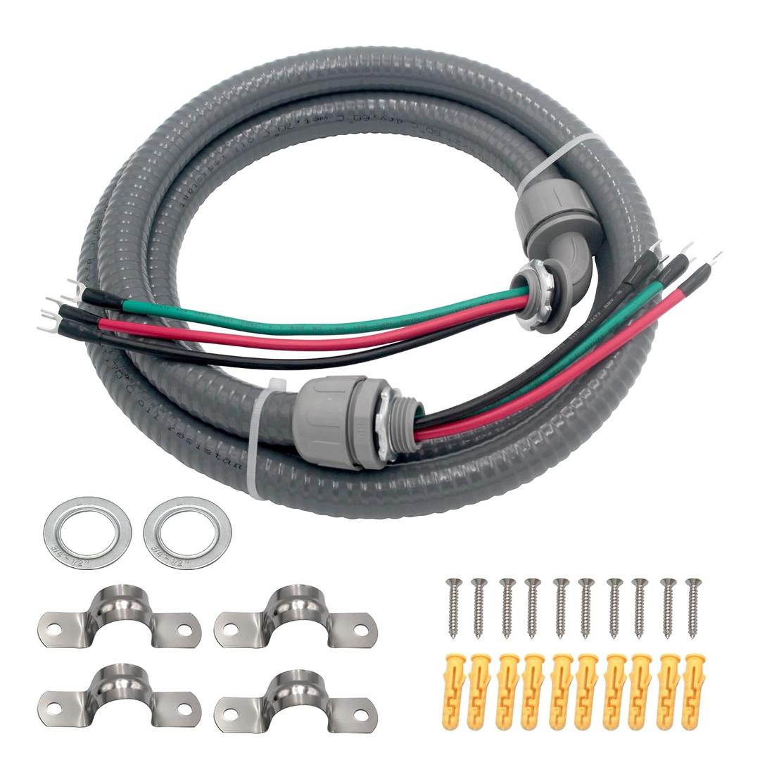 TAUROX 1/2Inch 3 Conductor 10 Gauge Electrical Wires Liquid Tight Conduit Wire with Ground Nonmetallic Flexible Conduits AC Disconnect Box Outdoor Electrical Whip Kit Power Whips Assembly(4FTx1/2Inch)