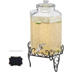 VEVOR Beverage Dispenser, 2.5 Gallon Drink Dispensers for Parties, Glass Juice Dispenser with Metal Stand, Stainless Steel Spigot, Iced Tea Lemonade Juice Water Dispensers for Parties