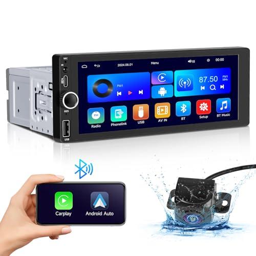 LUSSUVOX Wireless Single Din Car Stereo-Apple CarPlay, Android Auto, 6.86 Inch Touchscreen Car Radio Receiver, Bluetooth, Backup Camera, GPS Navigation, Mirror Link