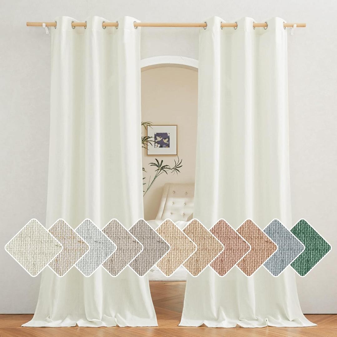 NICETOWN Linen 90 inch Curtains for Living Room, Grommet Thick Linen Blend Vertical Drapes Privacy Added with Light Filtering for Doorway/Bedroom, Off White, W42 x L90, 2 Panels (Cream)