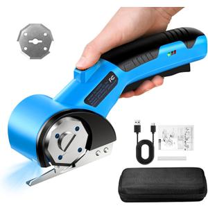 Cordless Electric Scissors, 5V Rechargeable Cardboard Box Cutter Heavy Duty Rotary Tool with Safety Lock & LED Light for Cardboard, Fabric, Box (Blue)