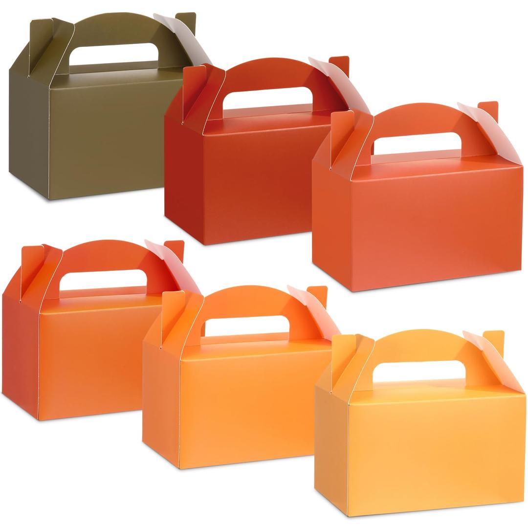 Tenare 36 Pcs Gable Gift Box Colorful Paper Candy Treat Snack Goodie Boxes with Handles Party Favors Bags for Teachers Mother's Day Graduation Nurse Birthday Decor, 6x3.5x3.5inch(Solid,Orange)
