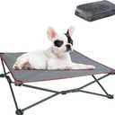 unp Raised Outdoor Dog Bed - 19 x 19 x 10 inch Dog Bed Folding, Washable Plush Cover & Carrying Bag - Cooling Elevated Pet Cot for Dachshund, Chihuahua... (Grey, S)