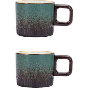 Espresso Cups Set of 2, 2 oz Ceramic Espresso Cups, Demitasse Cups for Tea or Coffee (Green)