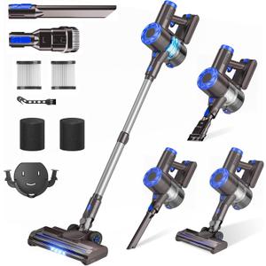 Cordless Vacuum Cleaner, Super Power Suction Stick Vacuum Cleaners with 2200 mAh Battery,8-in-1 Lightweight Self-Standing, 35 Mins Runtime for Home Low-Pile Carpet Pet Hair (Blue)