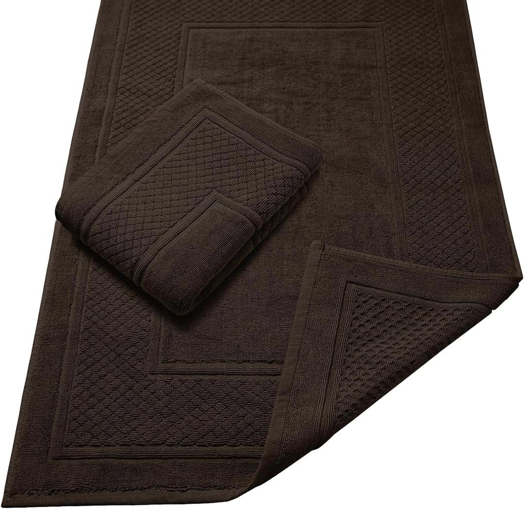 Avalon Towels Brown Bath Mat - 100% Cotton Set of 2 Absorbent Bathmat - Bathroom Mats Quick Dry Bath Mats for Bathrooms (22x34 Inches)