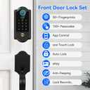 Smart Fingerprint Door Lock for Front Door – Keyless Entry Deadbolt with Handle Set, Digital Keypad, App Control, Auto Lock, Easy Install, Matte Black