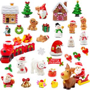 37 Pcs Miniature Christmas Figurines Mini Resin Gingerbread Men Figurines Santa Claus Snowman Reindeer Xmas Miniature Ornaments for Fairy Garden Xmas Snow Globes Village Decor