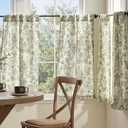 jinchan Small Window Curtains 36 Inch Linen Floral Curtain Set for Kitchen Bathroom Cafe Curtains Light Filtering Window Treatment Farmhouse Cottagecore Back Tab Drapes 2 Panels Green on Beige