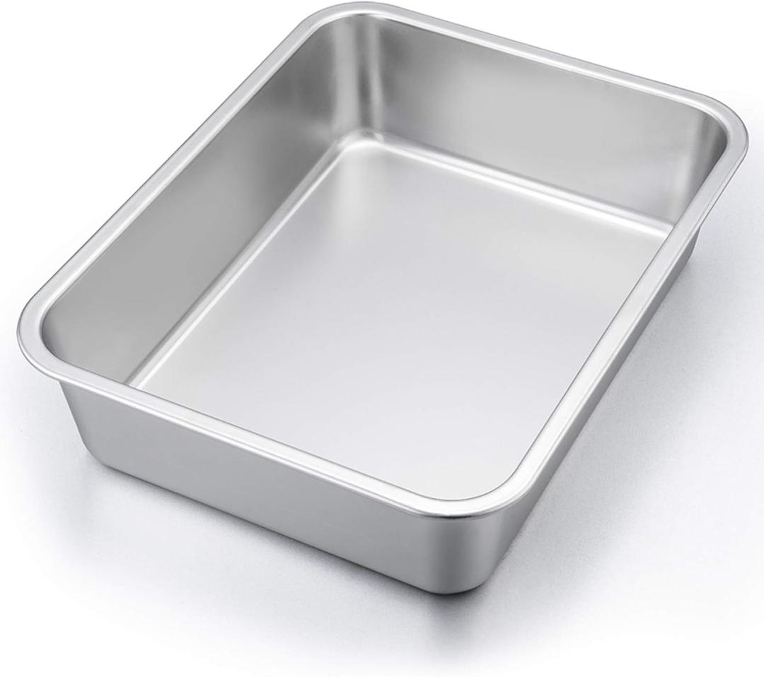 P&P CHEF Lasagna Pan, Rectangular Cake Pan Roaster Pasta Baking Cookie Sheet Pans Stainless Steel, Heavy Duty & Durable, Oven & Dishwasher Safe, 12.7" L x 3.2" H