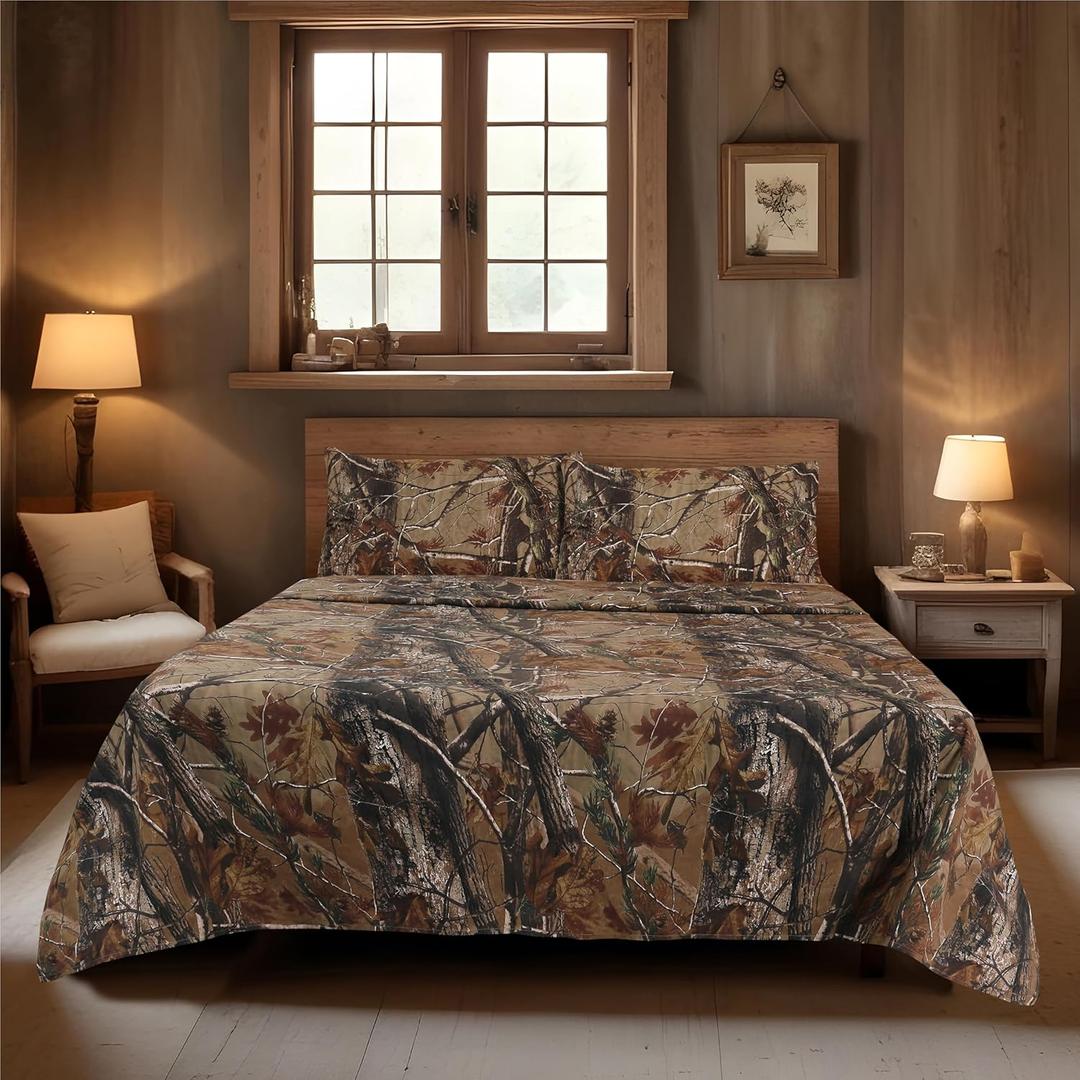 Realtree All Purpose Camo Bedding Twin Sheet Set 3 Piece Polycotton Rustic Farmhouse Bedding for Lodge, Cabin & Hunting Bed Set  Perfect for Outdoor Camouflage Bedroom - (39"x75")