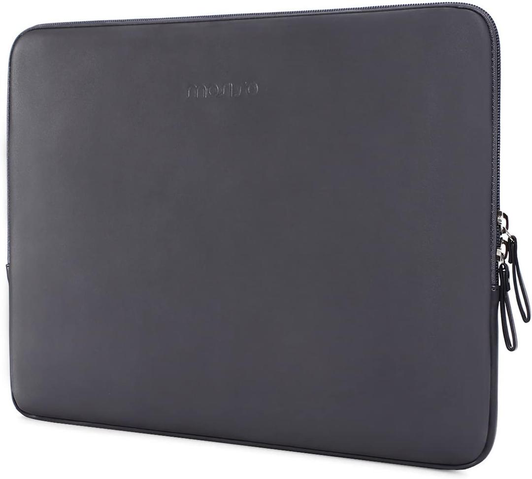 MOSISO Laptop Sleeve Bag 13.3 inch Compatible with MacBook Air/Pro, 13-13.3 inch Notebook, Compatible with MacBook Pro 14 2025-2021 M4 M3 M2 M1, PU Leather Padded Bag Waterproof Case, Space Gray