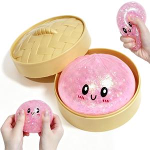 3.2" Glitter Dumpling Squishy Toy Set, Gel-Filled Squishy Toys with BeadsBig Sparkling Stress Relief Sensory, Cute Slow-Rise Desk Decor for Kids & Adults, Gift Collection.
