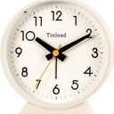Tinload 4.5" Battery Operated Antique Retro Analog Alarm Clock, Small Silent Bedside Desk Clock,Lighted on Demand, Battery Operated, Snooze, for Living Room, Bedroom, Bedside, Desk(Cream)