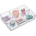 STORi Simple Stackable Clear Drawer Organizer Set  Square Trays | Small Makeup Vanity Storage Bins and Office Desk Drawer Dividers | Made in USA