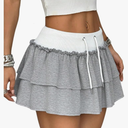 Small Verdusa Women's Y2K Ruffle Mini Skirt Drawstring Waist A Line Flared Cake Skirts M