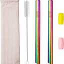 Reusable Boba Straws Smoothie Straws Metal Stainless Steel Straws Angled Tips Fat 0.5" Wide for Jumbo Bubble Tea Milkshakes Milk Tea Tapioca Pearl With Silicone Tips Carry Bag Cleaning Brush 2 Pcs 10"
