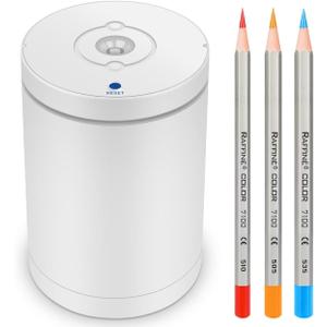 Fully Automatic Electric Pencil Sharpener,Rechargeable Smart Pencil Sharpener.Suitable for No. 2/Colored Pencils (6-8 mm),Applicable to School/Classroom/Office/Home(White)