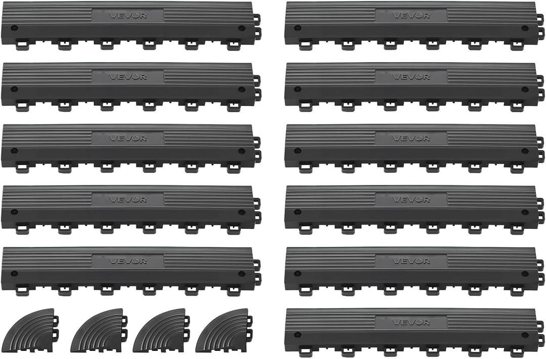 VEVOR Transition Edge Kit, 11-Piece, Durable PP Interlocking Modular Garage Floor Edging, Easy Installation, Only Compatible with VEVOR 12 x 12 Inch Drainage Mats, BlackFemale