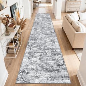 Long Hallway Runner Rug 3x12 ft Textured Non Slip for Dogs, Gray