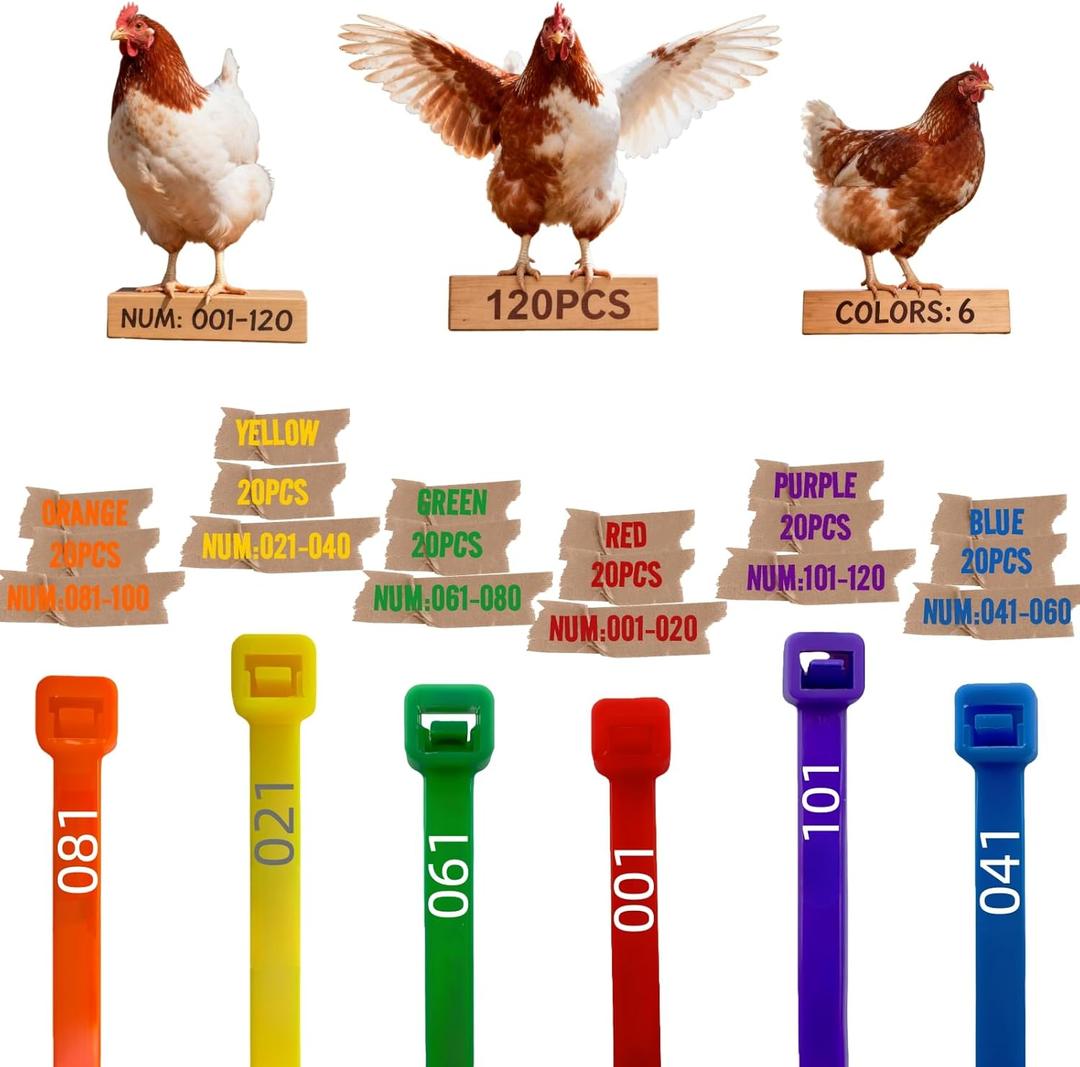 Vibrant 120Pcs Chicken Leg Bands-Easily Identify Your Poultry with Colorful Leg Bands-Durable and Laser Engraved for Long-Lasting Visibility-Perfect for Chicken,Duck,and Goose Owners