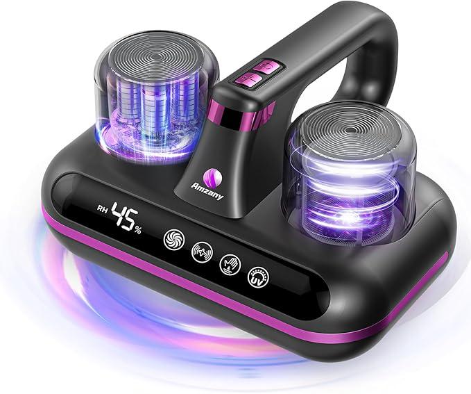 Amzany Mattress Vacuum Cleaner - 5-in-1 Cordless Bed Vacuum Cleaner, Powered by UV-C Light & Ultrasonic Technology, 16Kpa Strong Suction,Low Noise,Suitable for Dust, Pet Hair, Etc.