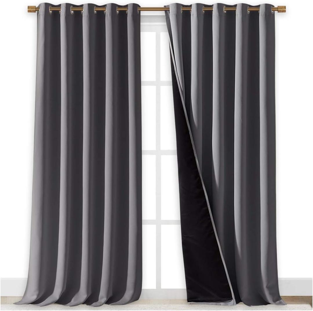 NICETOWN 100% Blackout Blinds, Laundry Room Decor Window Treatment Curtains for Large Patio Sliding Door, Thermal Insulated Grey Curtains for Bedroom, Set of 2, 70 inches x 108 inches (70"W x 108"L (Pack of 2))