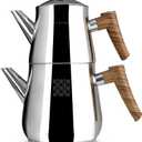 Serenk Definition Stainless Steel Teapot Set, 1L Teapot & 2L Lower Pot, Double-Stacked Design, Induction Compatible, Mirror Polished Finish, Tea Kettle for Home