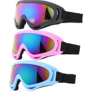 Ski Goggles, 3 Pack Snow Goggles for Men, Women, Kids & Youth, UV400 Protection for Skiing & Snowboarding (One Size, Black-Pink-Blue)
