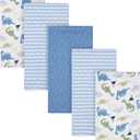 Gerber Boys Newborn Infant Baby Toddler Nursery 100% Cotton Flannel Receiving Swaddle Blanket, Dinosaur Blue, 5 Count (Pack of 1)
