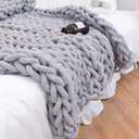 Chunky Knit Blanket Throw 40"40", Hand Knitted Warm Chenille Throw Blanket, Home Decor Soft Thick Yarn Cable Knit Blanket, Soft Breathable Fleece Banket Christmas for Couch Bed Sofa Best Gift (Gray)