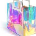 VUOJUR Holographic Small Gift Bag 8.3x8x4'' Clear Reusable Birthday Gift Bag for Women Girls Iridescent Bachelorette Wedding Christmas with Handle (1 Count (Pack of 1))