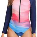 Halcurt Women's One Piece Rash Guard with Built in Bra UPF50+ Zip Long Sleeve Surfing Athletic Swimsuit, Large